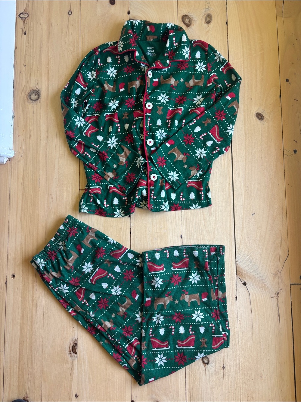 Carter's Green Holiday Reindeer & Stocking Pajama Set